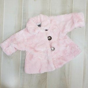 Corky & Company Girls Pink Fur Coat 6 Months Winter Faux Fur Button Up Jacket